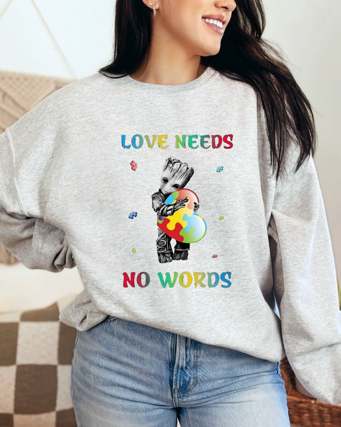 tree love needs no words sweatshirt heather white