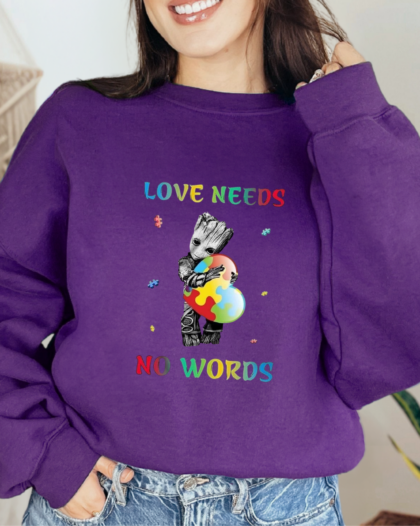 tree love needs no words sweatshirt purple