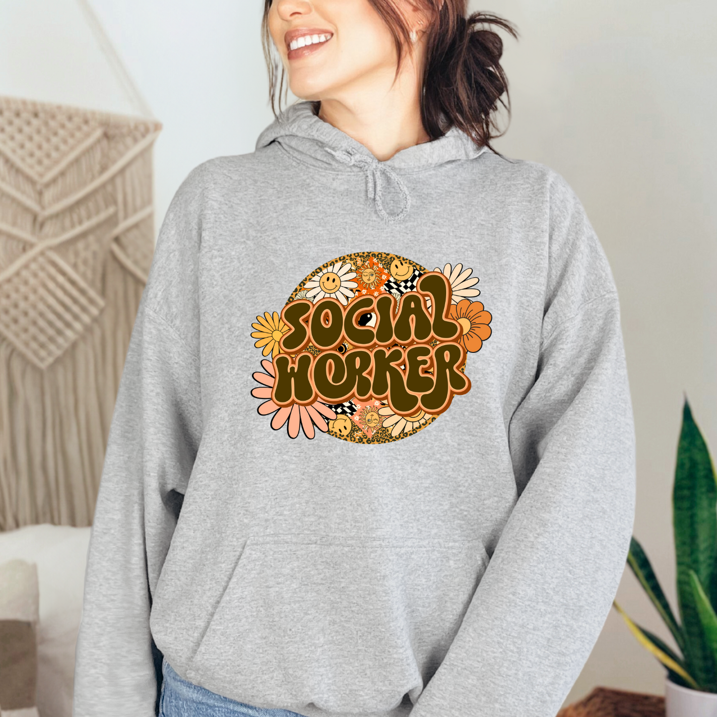 Special Education Social Worker Pride: Floral Retro Style  Hoodie for Special Education Social Workers