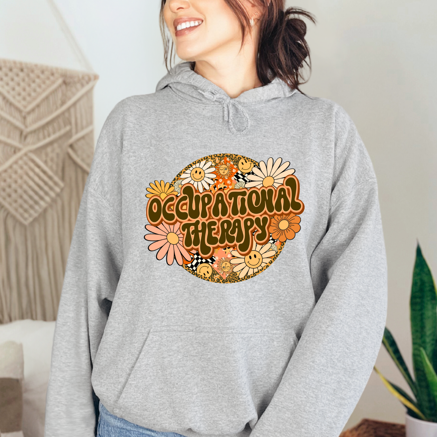 Special Education Occupational Therapist Pride: Floral Retro Style Pull-Over Hoodie for Special Education Occupational Therapy