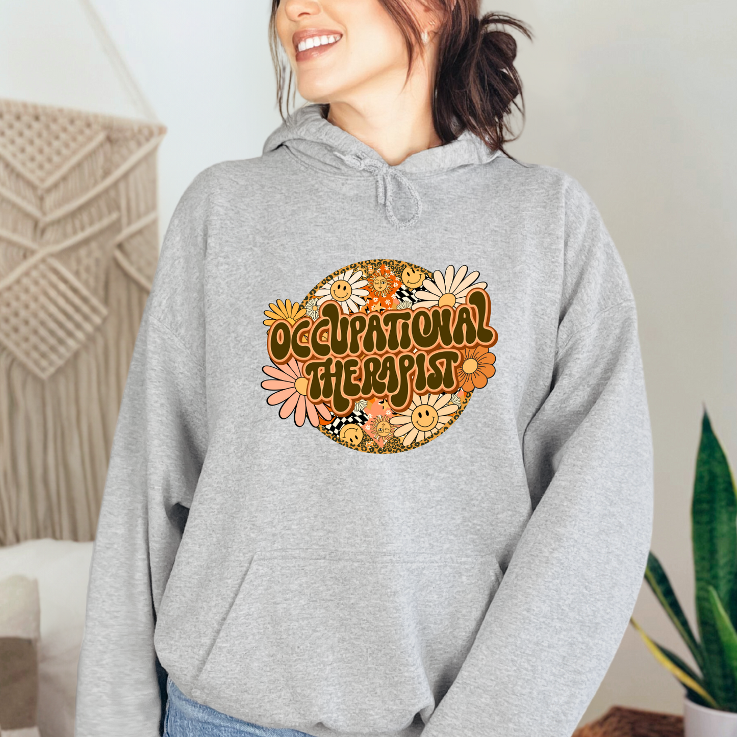 Special Education Occupational Therapist Pride: Floral Retro Style Pull-Over Hoodie for Special Education Occupational Therapy