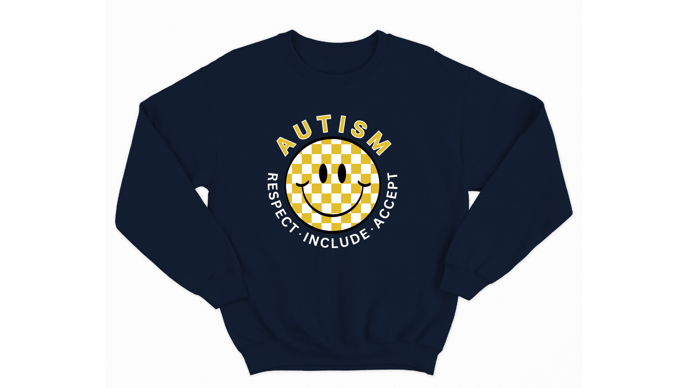 Autism Acceptance Kids Sweatshirt with Checkered Smiley Face