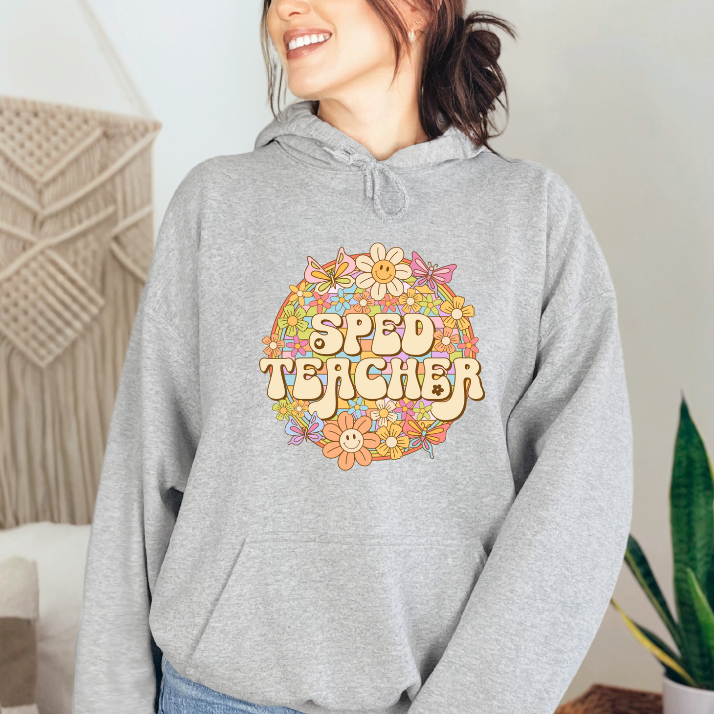 Special Education Teacher Pride: Floral Retro Pull-Over Hoodie for Special Education Teachers