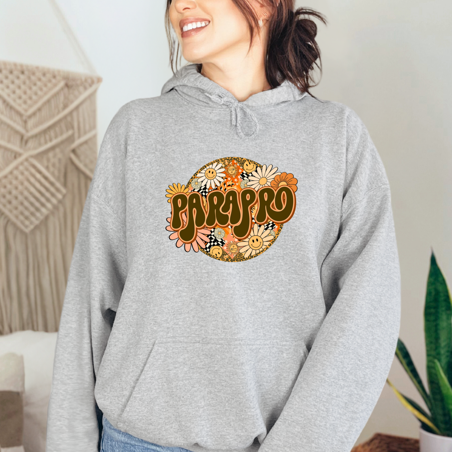 Rock Your Parapro Pride: Floral Retro Pull-Over Hoodie for Autism Paraprofessionals