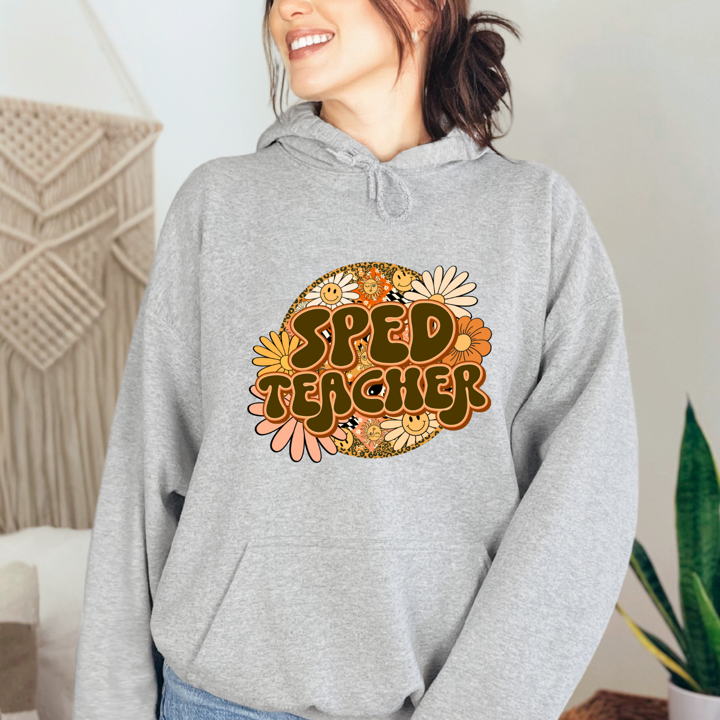 Special Education Teacher Pride: Floral Retro Style Two Hoodie for Special Education Teachers