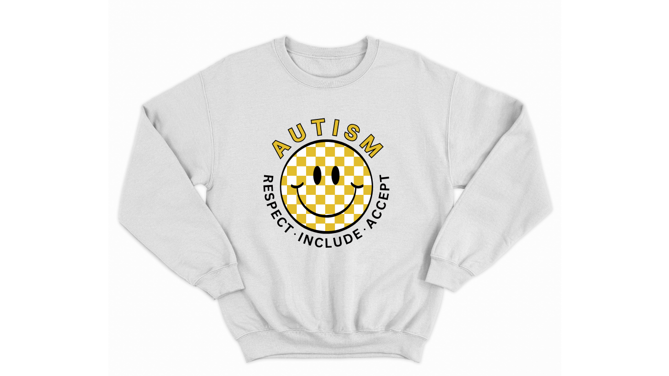 Autism Acceptance Kids Sweatshirt with Checkered Smiley Face