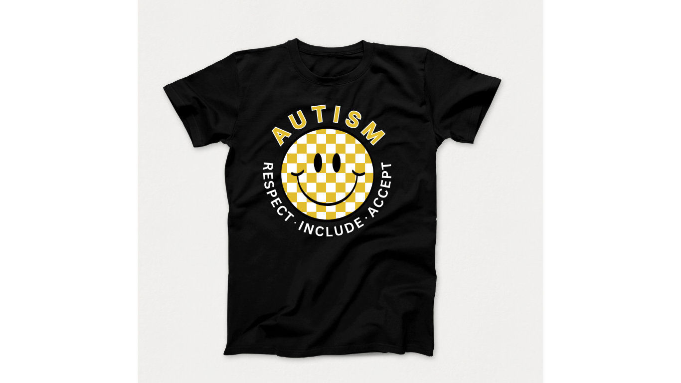 Autism Acceptance Shirt with Checkered Smiley Face