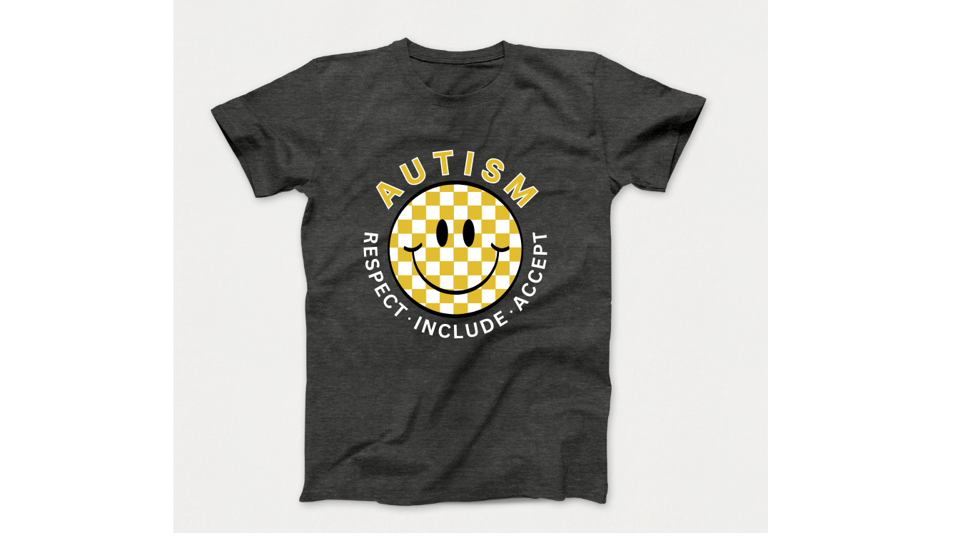 Autism Acceptance Kids T-Shirt with Checkered Smiley Face