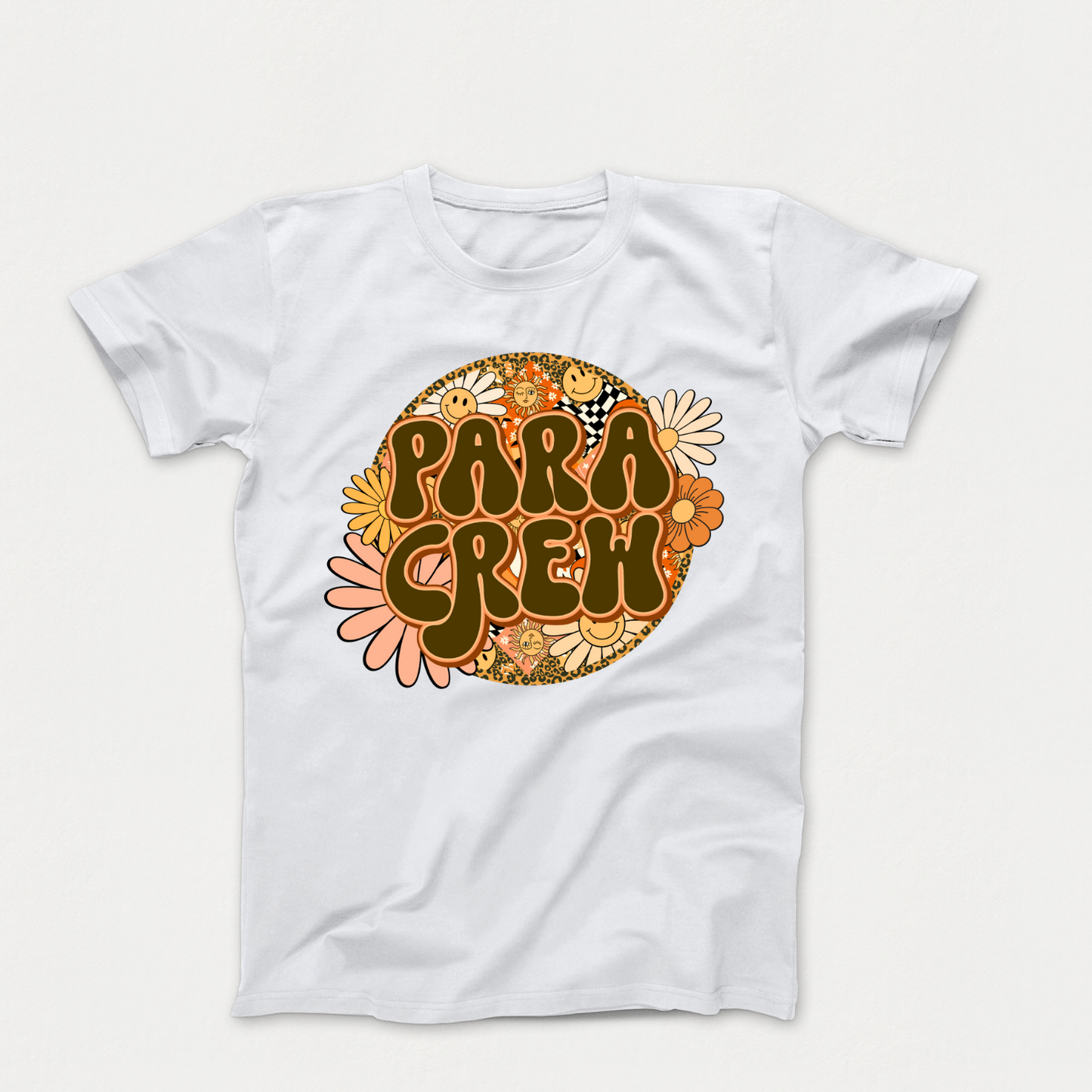 Rock Your Para Crew Pride: Floral Retro Tee for Autism Paraprofessionals