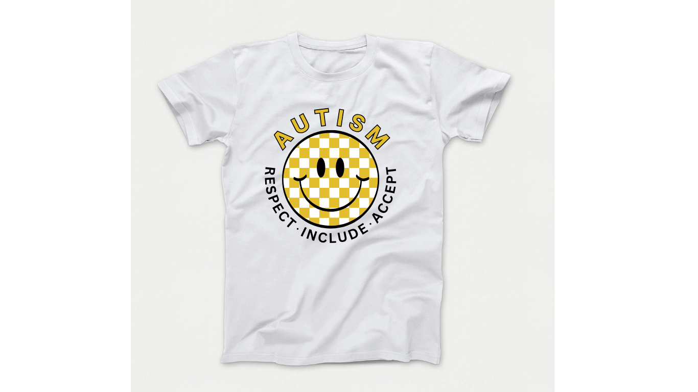 Autism Acceptance Kids T-Shirt with Checkered Smiley Face