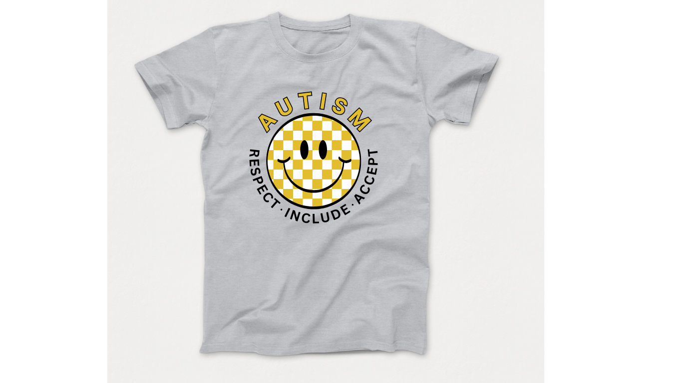 Autism Acceptance Kids T-Shirt with Checkered Smiley Face