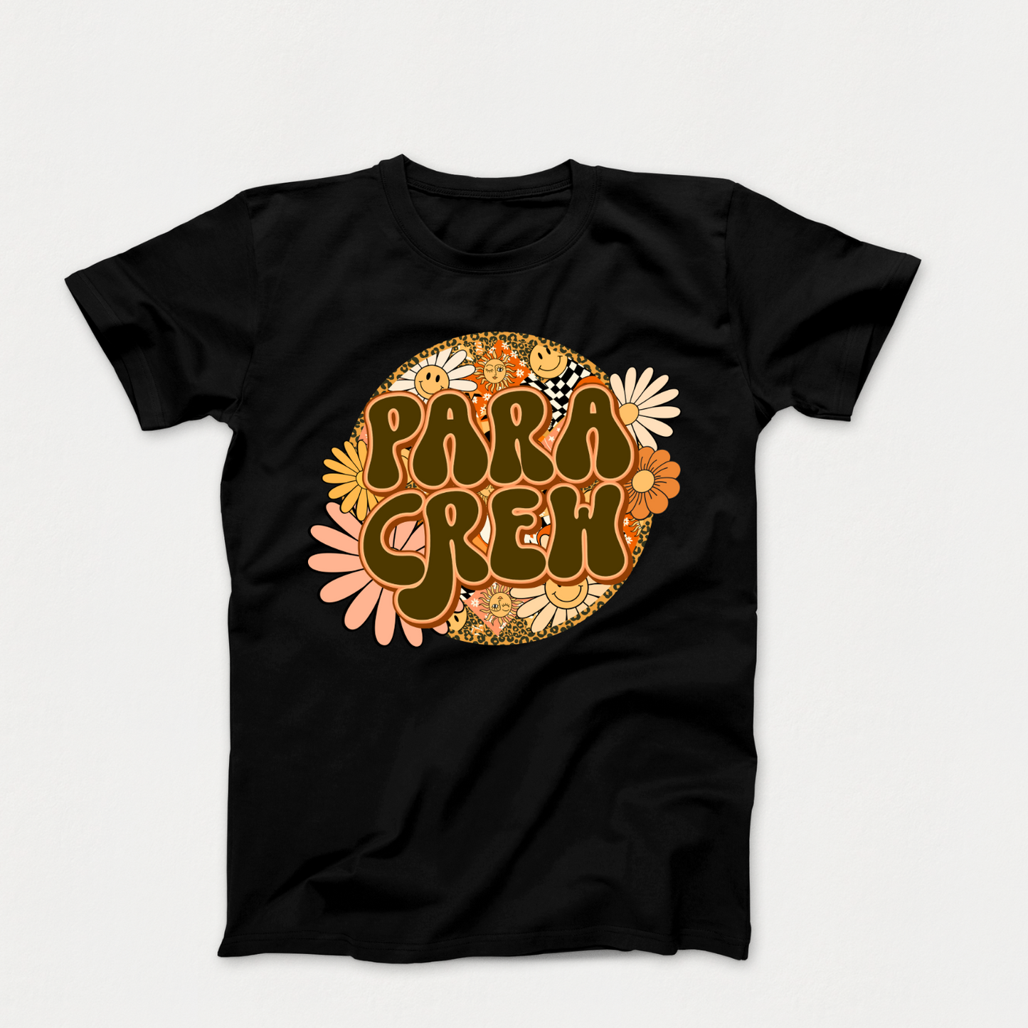 Rock Your Para Crew Pride: Floral Retro Tee for Autism Paraprofessionals