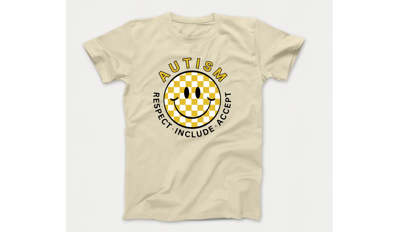 Autism Acceptance Kids T-Shirt with Checkered Smiley Face