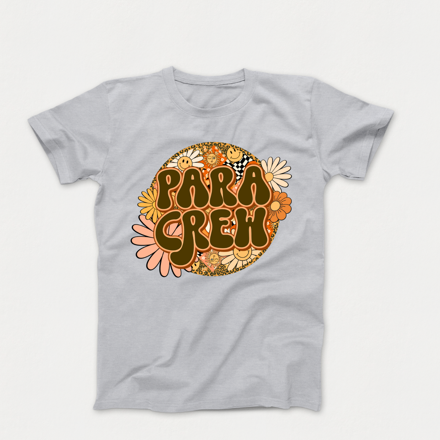 Rock Your Para Crew Pride: Floral Retro Tee for Autism Paraprofessionals