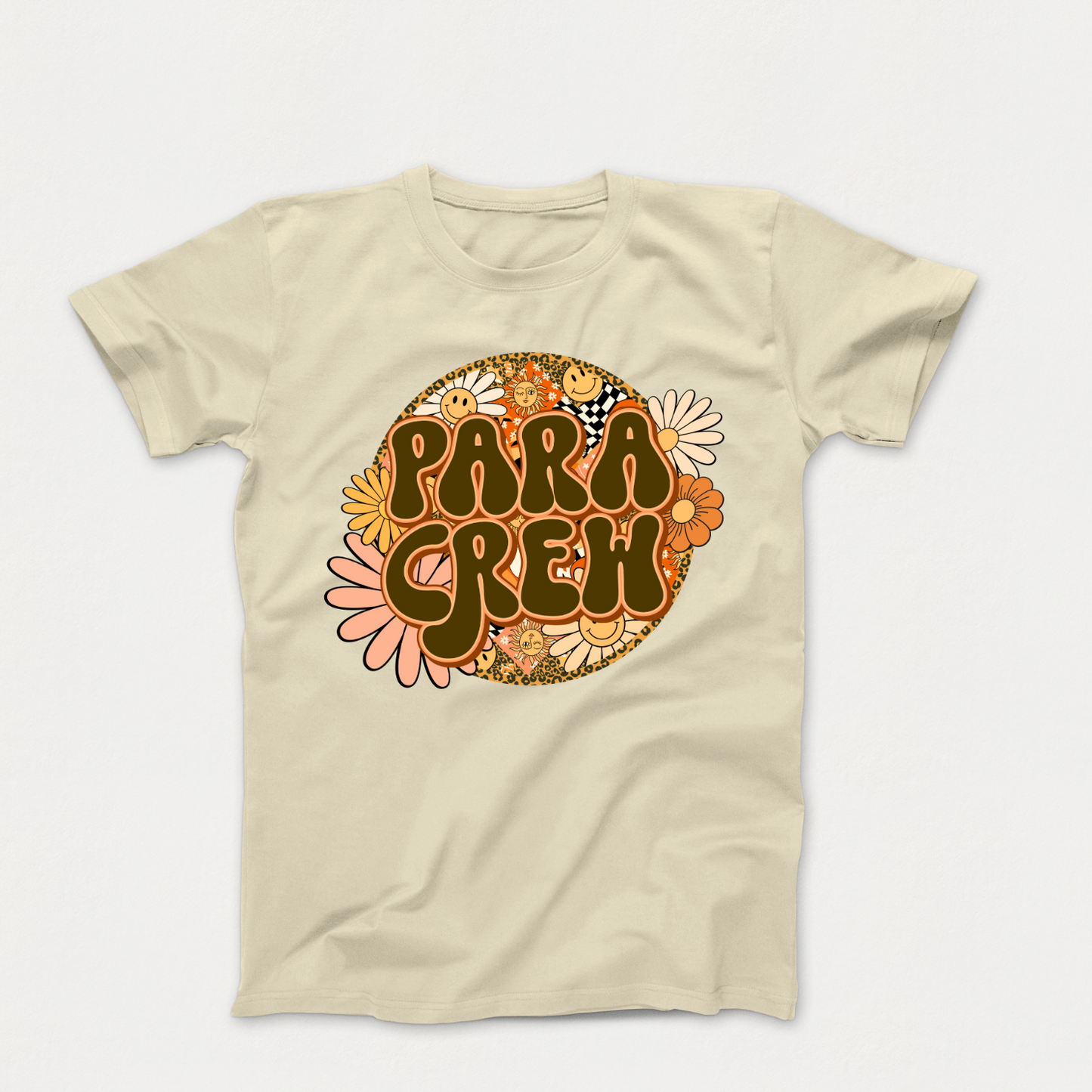 Rock Your Para Crew Pride: Floral Retro Tee for Autism Paraprofessionals