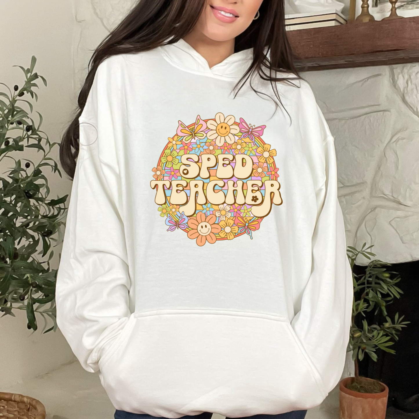 Special Education Teacher Pride: Floral Retro Pull-Over Hoodie for Special Education Teachers