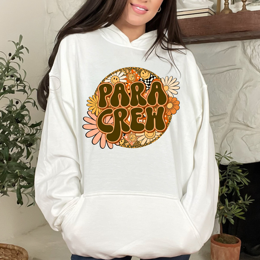 Rock Your Para Crew Pride: Floral Retro Pull-Over Hoodie for Autism Paraprofessionals