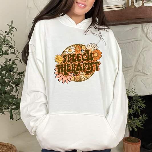 Special Education Speech Therapist Pride: Floral Retro Style Pull-Over Hoodie for Special Education Speech Therapists