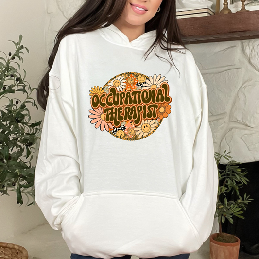 Special Education Occupational Therapist Pride: Floral Retro Style Pull-Over Hoodie for Special Education Occupational Therapy