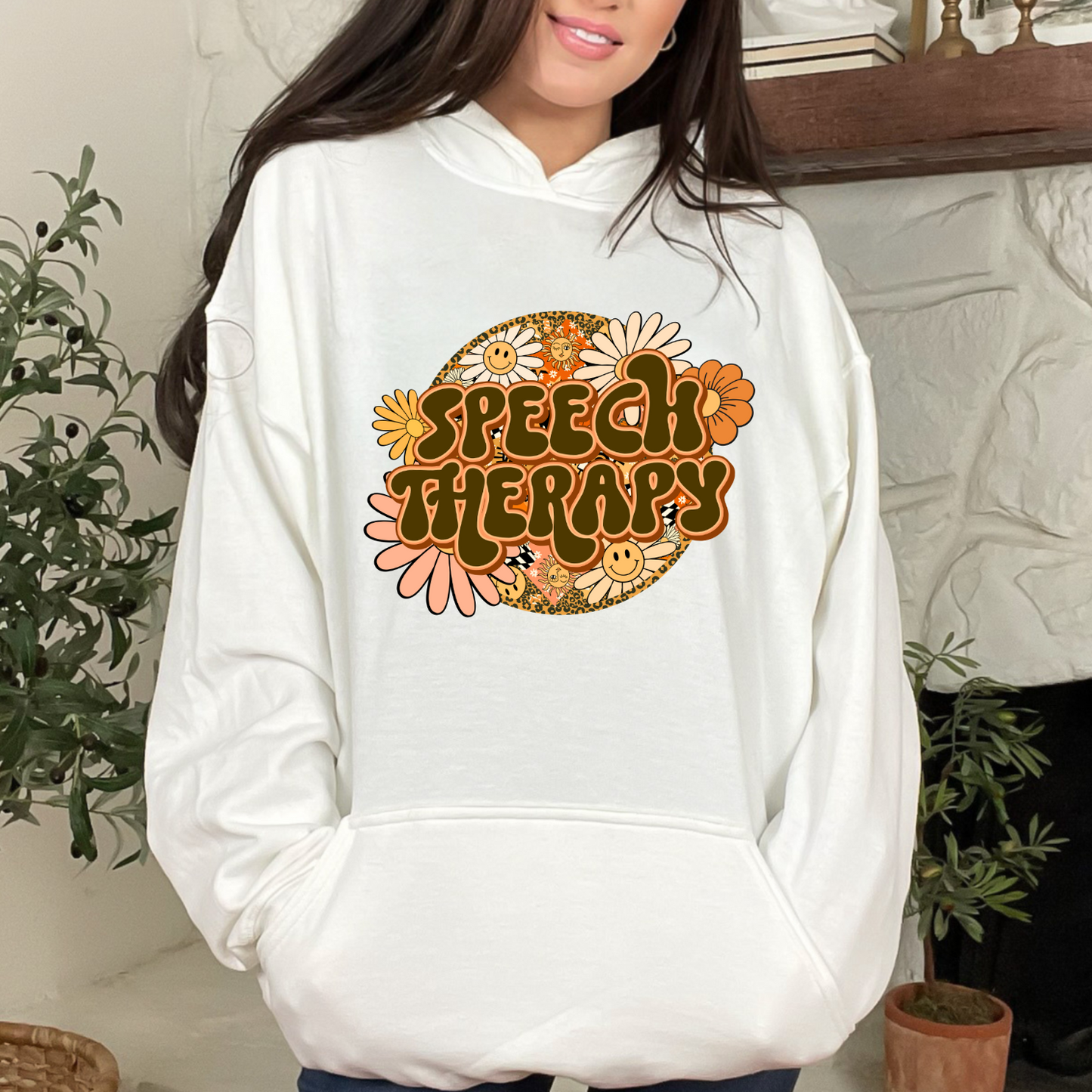 Special Education Speech Therapy Pride: Floral Retro Style Pull-Over Hoodie for Special Education Speech Therapy