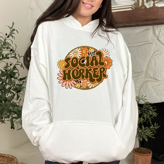 Special Education Social Worker Pride: Floral Retro Style  Hoodie for Special Education Social Workers