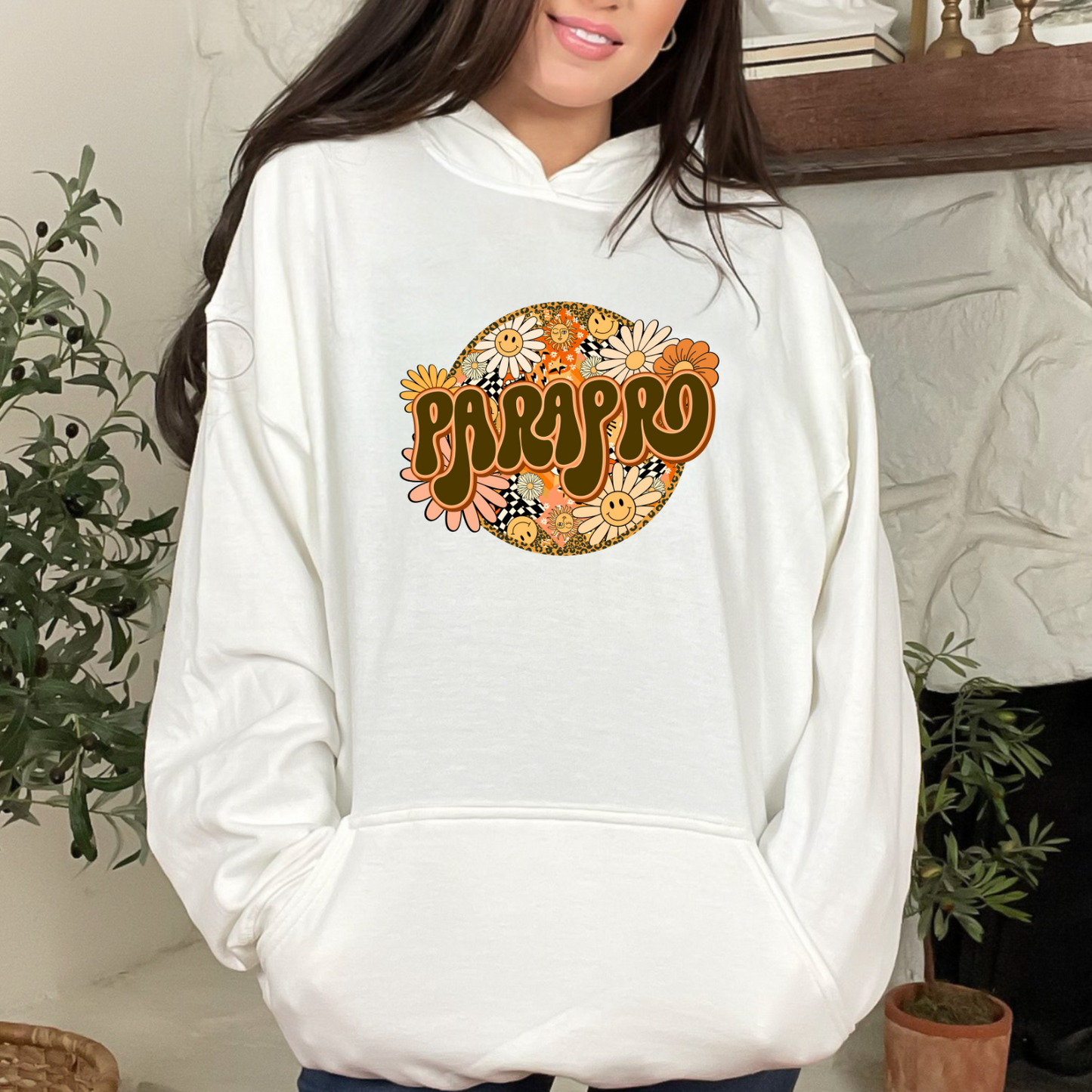 Rock Your Parapro Pride: Floral Retro Pull-Over Hoodie for Autism Paraprofessionals