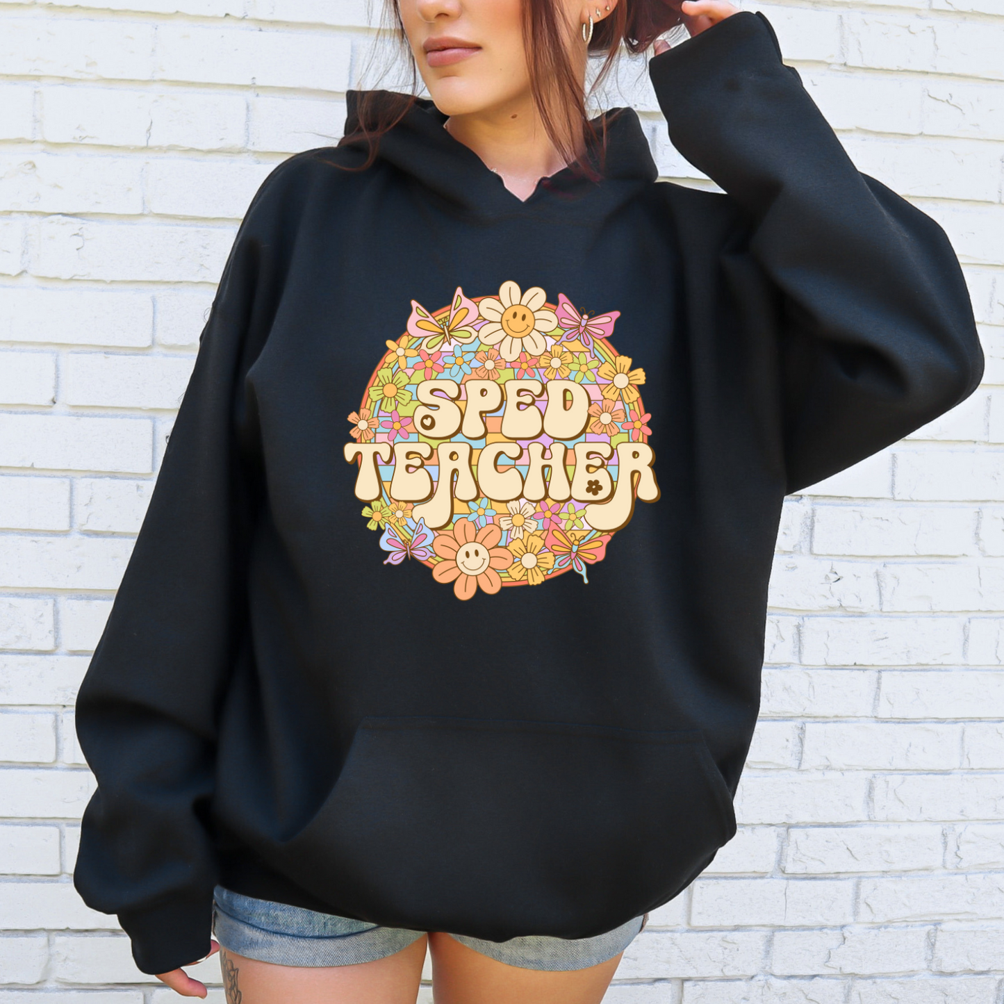 Special Education Teacher Pride: Floral Retro Pull-Over Hoodie for Special Education Teachers