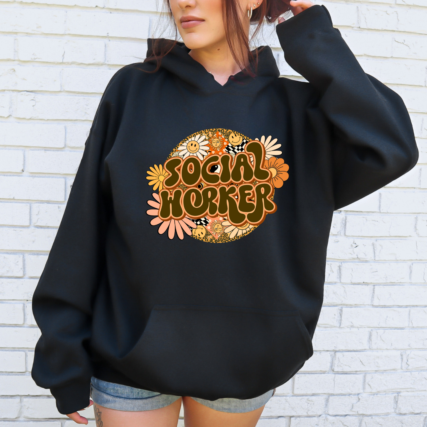 Special Education Social Worker Pride: Floral Retro Style  Hoodie for Special Education Social Workers