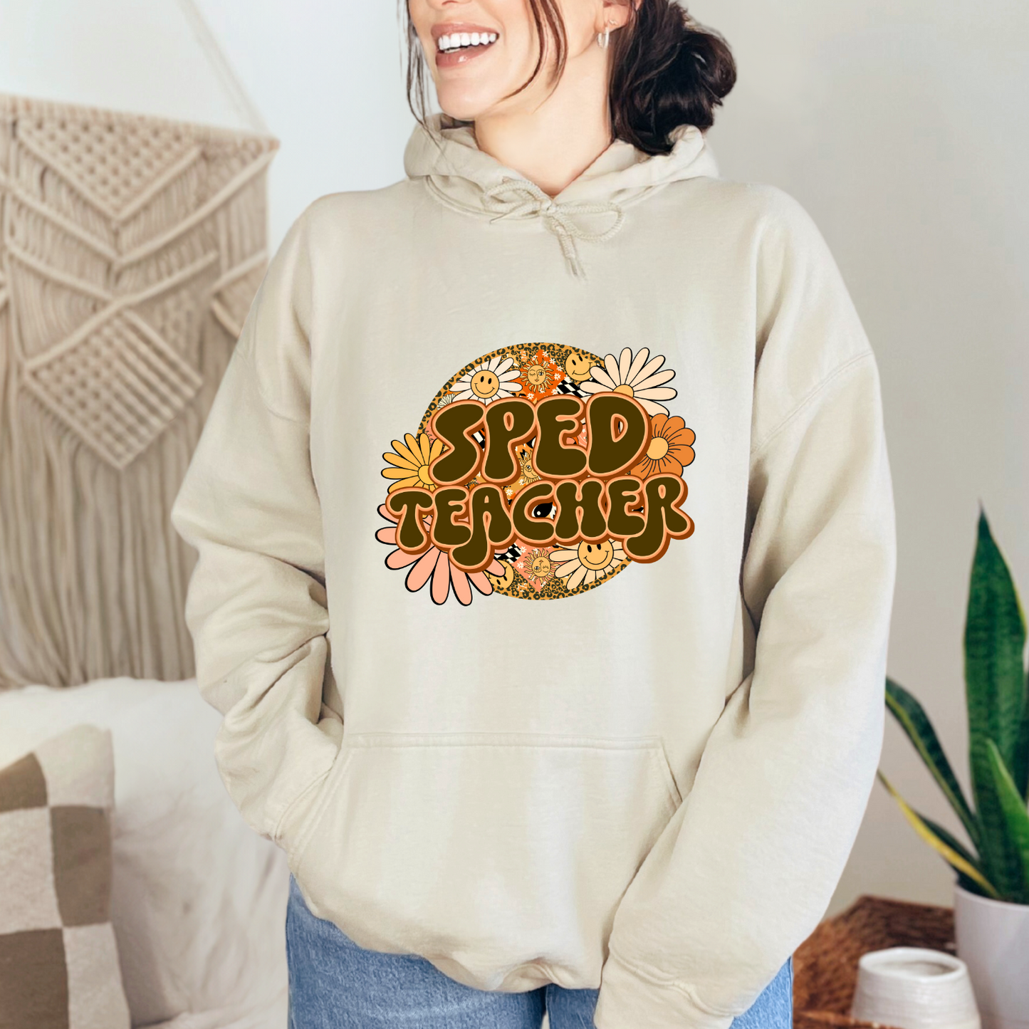 Special Education Teacher Pride: Floral Retro Style Two Hoodie for Special Education Teachers