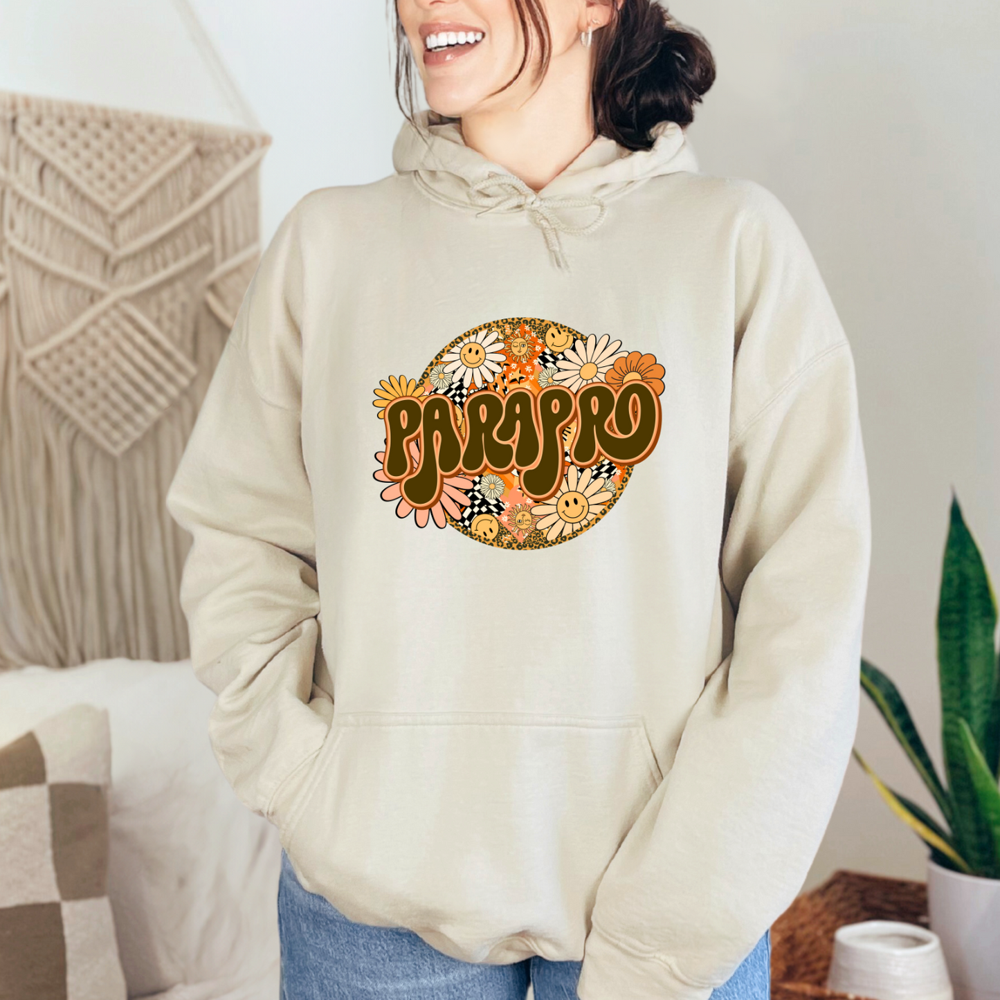 Rock Your Parapro Pride: Floral Retro Pull-Over Hoodie for Autism Paraprofessionals