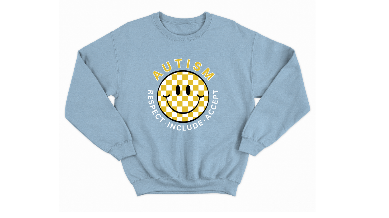 Autism Acceptance Kids Sweatshirt with Checkered Smiley Face