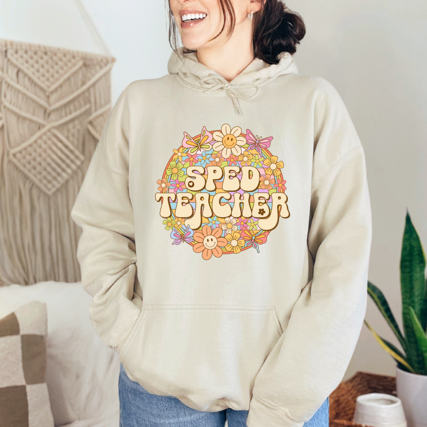 Special Education Teacher Pride: Floral Retro Pull-Over Hoodie for Special Education Teachers