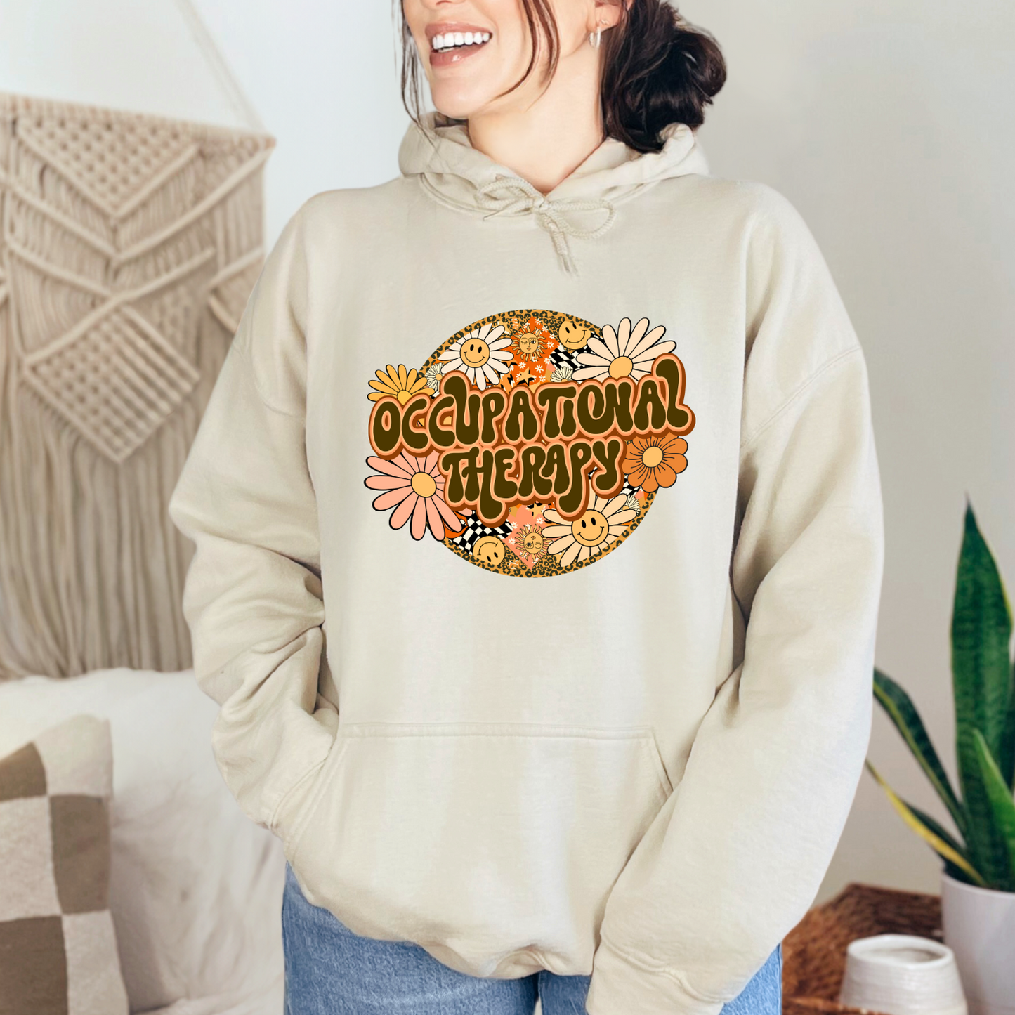 Special Education Occupational Therapist Pride: Floral Retro Style Pull-Over Hoodie for Special Education Occupational Therapy