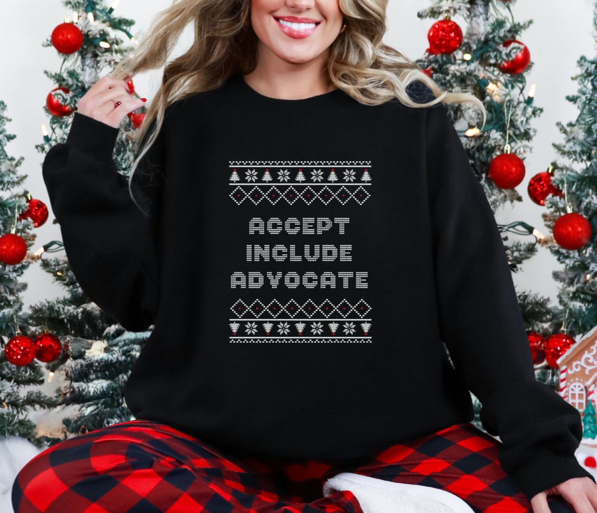 Accept Include Advocate Christmas Black Sweatshirt