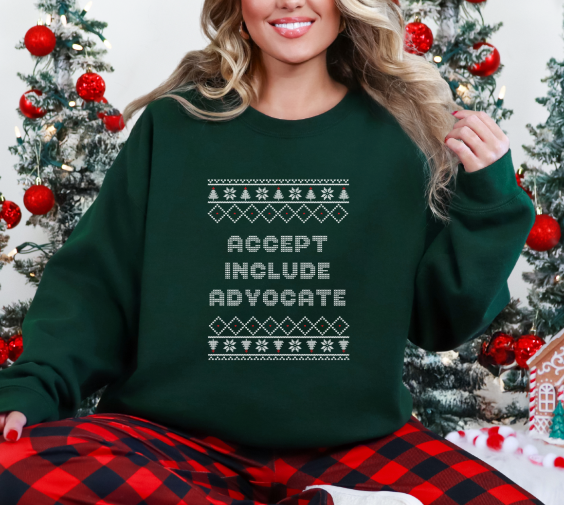 Accept Include Advocate Christmas Green Sweatshirt