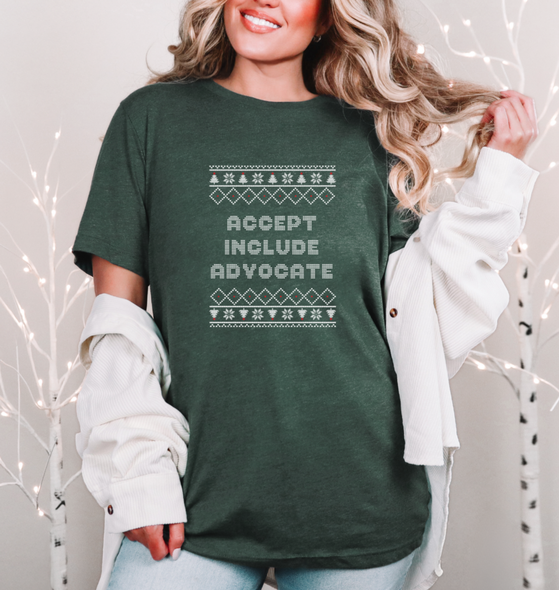 Accept Include Advocate Christmas Light Green T-Shirt