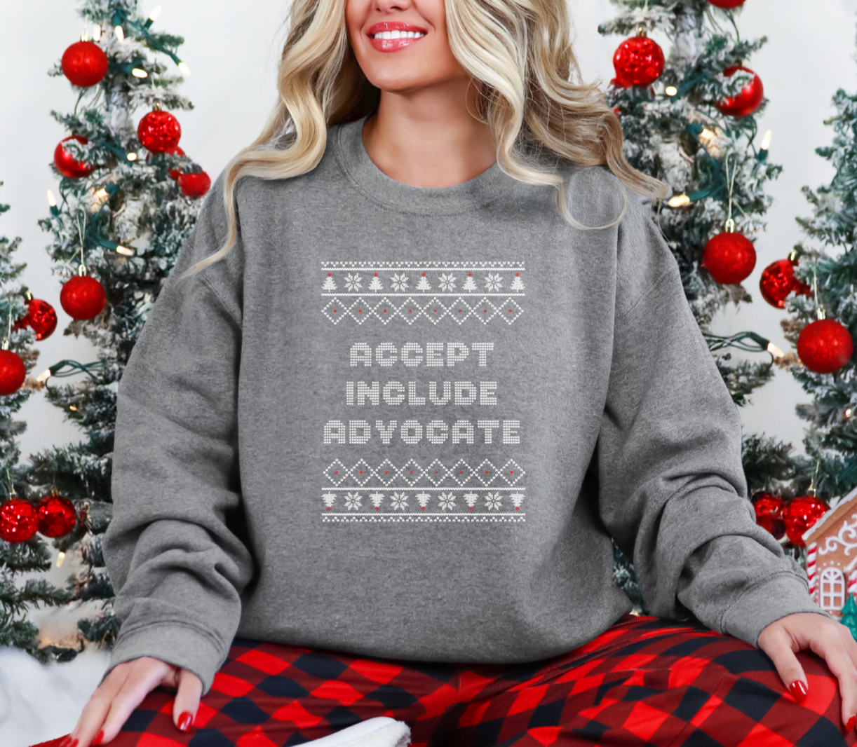 Accept Include Advocate Christmas Light Grey Sweatshirt