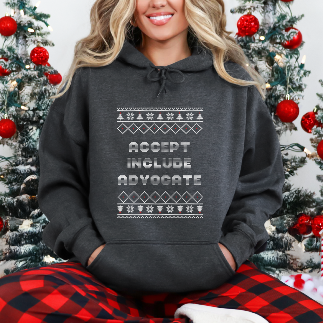 Accept Include Advocate Grey Christmas Hoodie