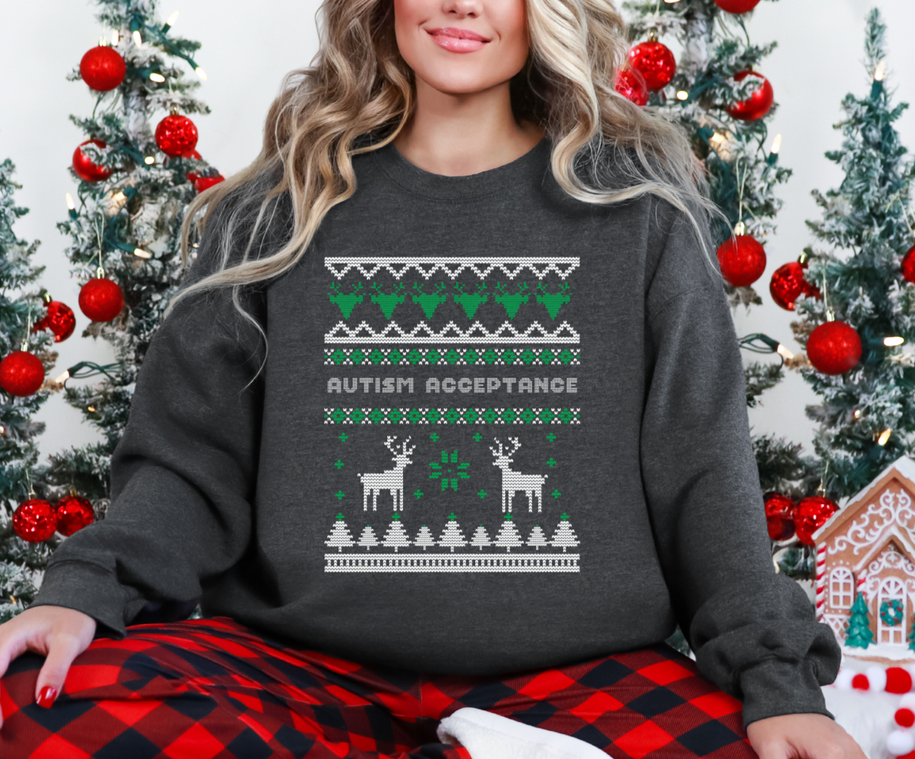 Autism Acceptance Christmas Sweater Reindeer Grey Sweatshirt