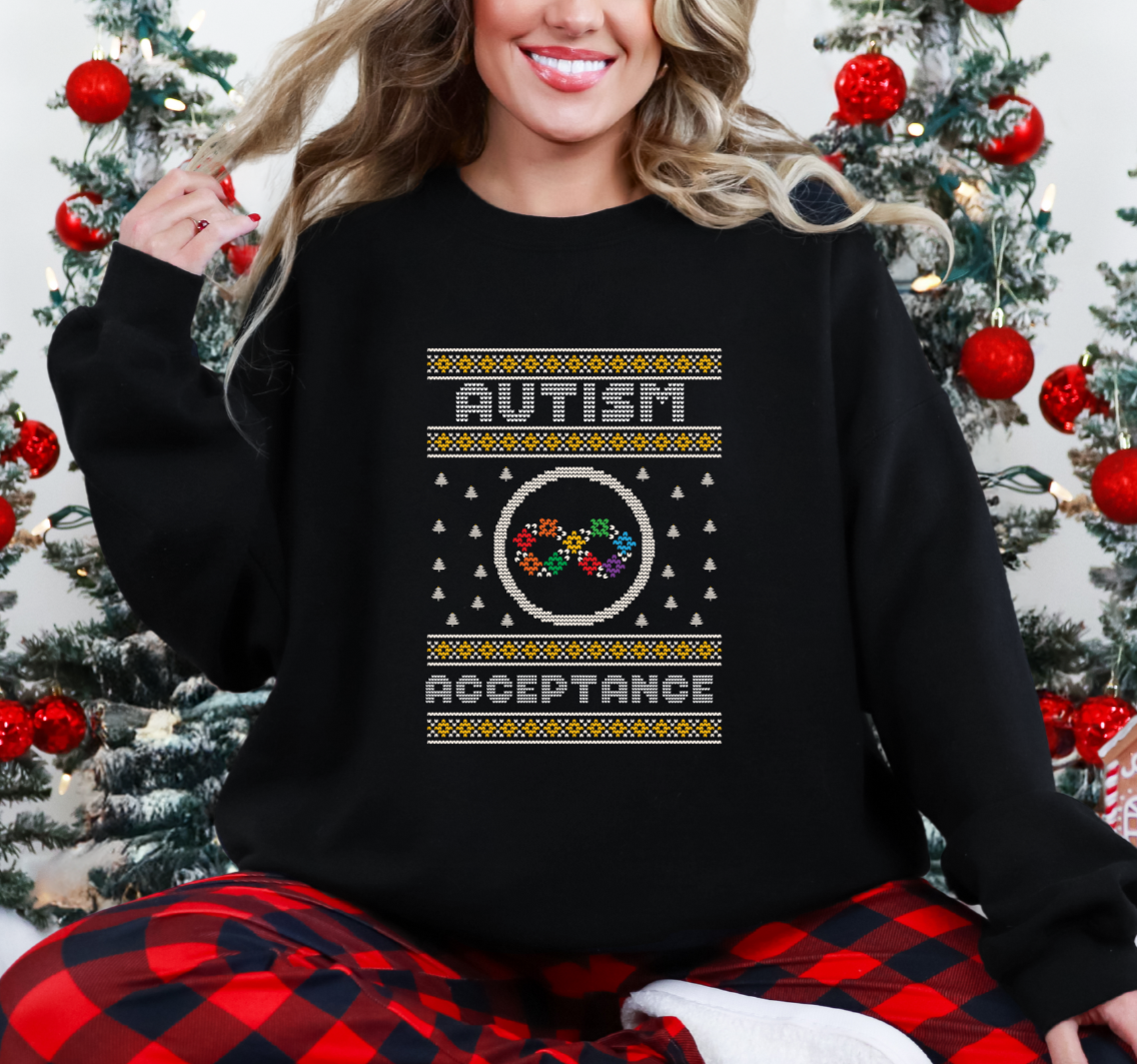 Autism Acceptance Yellow Infinity Rainbow Black Sweatshirt