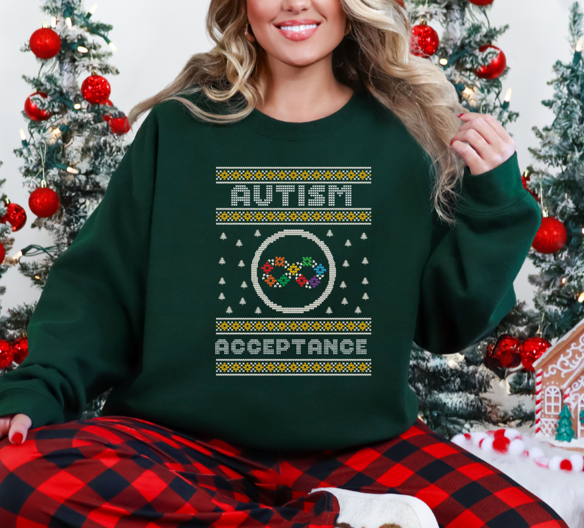 Autism Acceptance Yellow Infinity Rainbow Green Sweatshirt