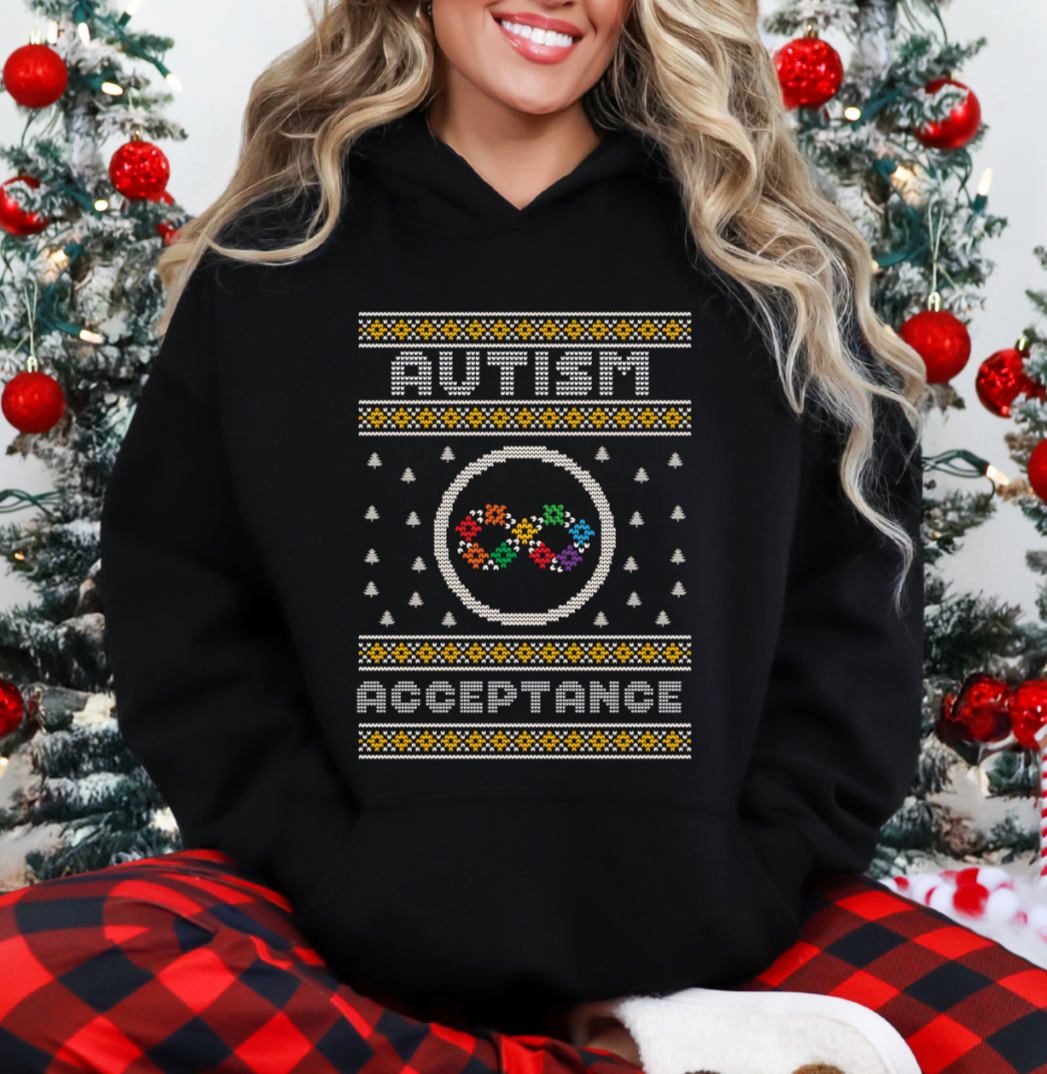 Autism Acceptance Yellow Rainbow Infinity Black Hoodie