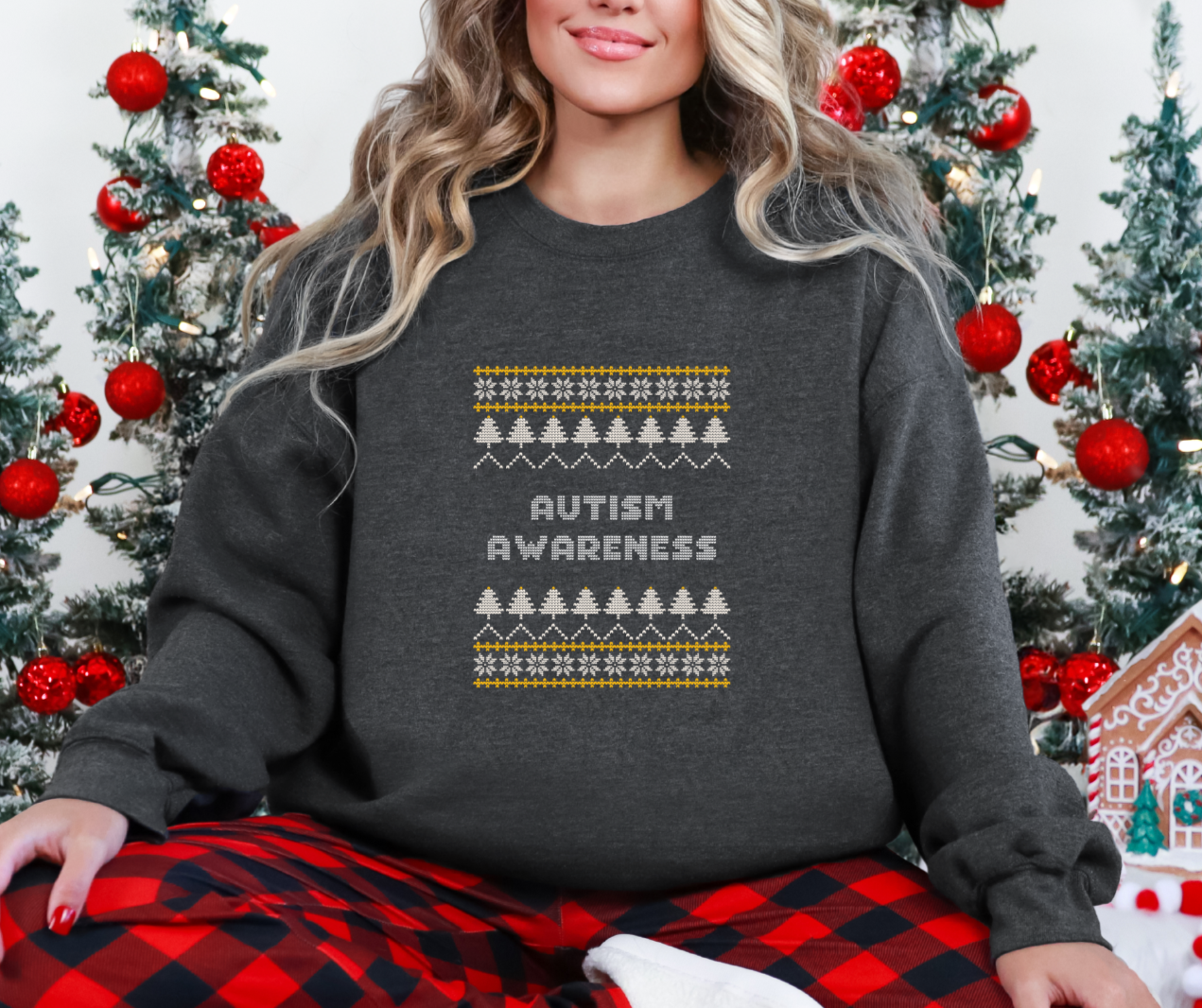 Autism Awareness Dark Grey Christmas Sweatshirt