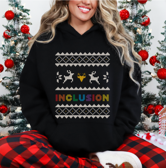 Inclusion Reindeer Christmas Black Hoodie