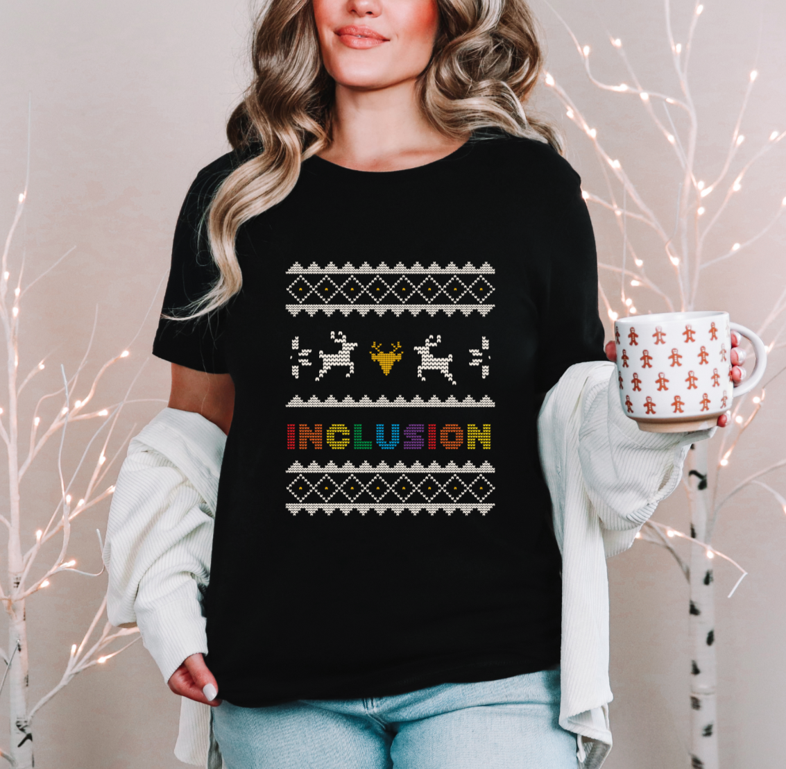 Inclusion Reindeer Christmas Black T-Shirt