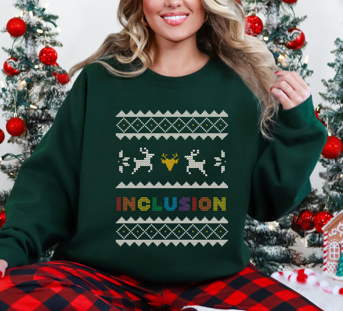 Inclusion Reindeer Christmas Sweatshirt Green