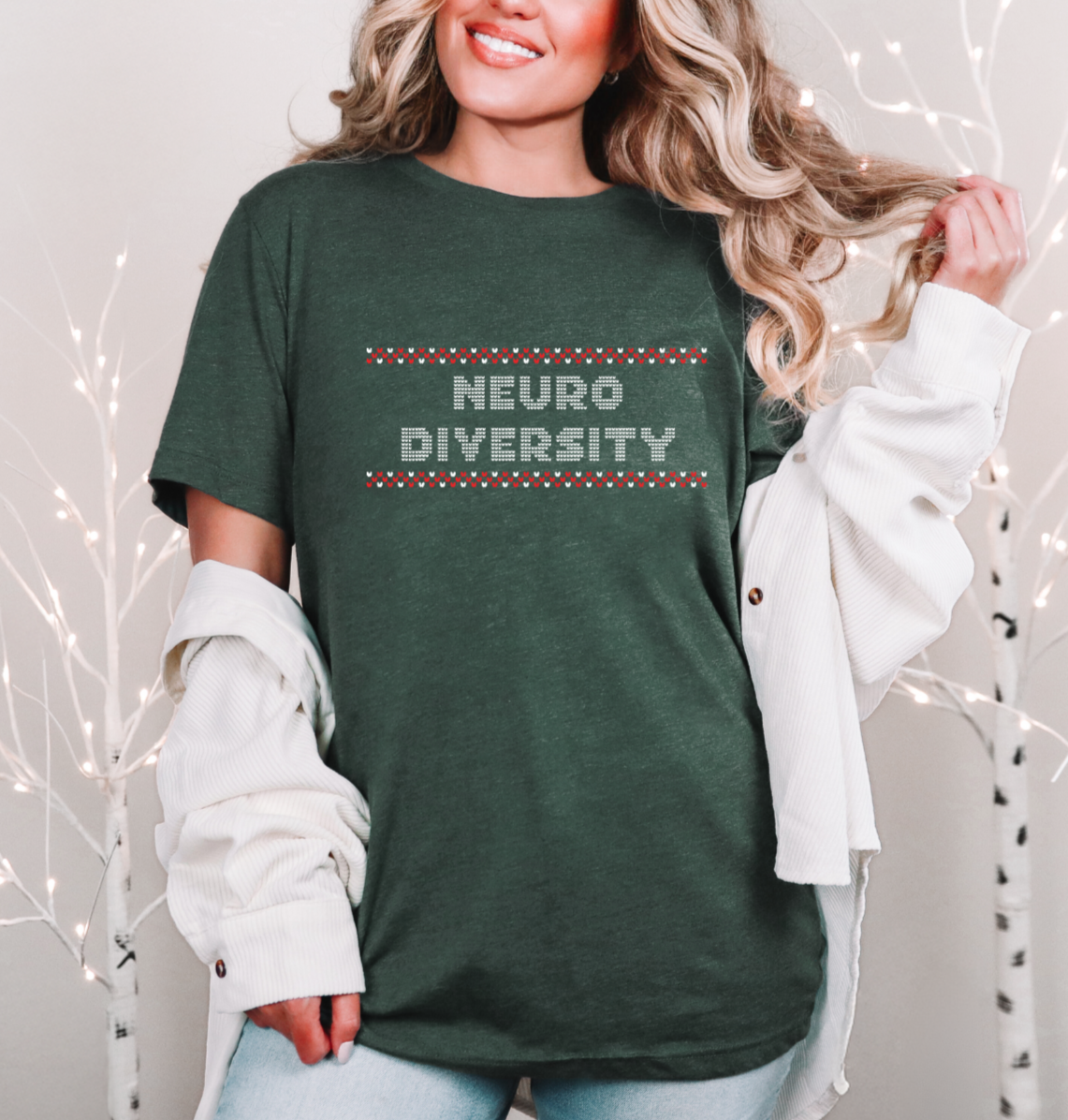 Neurodiversity Christmas Light Green T-Shirt