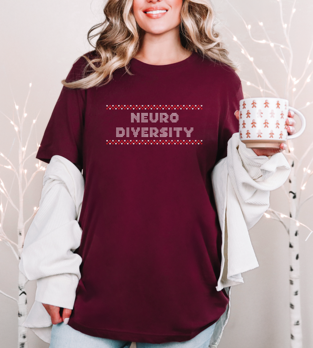 Neurodiversity Christmas Maroon T-Shirt