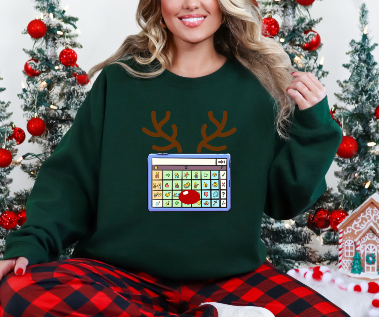 Reindeer Picture Communication Dark Green Sweatshirt