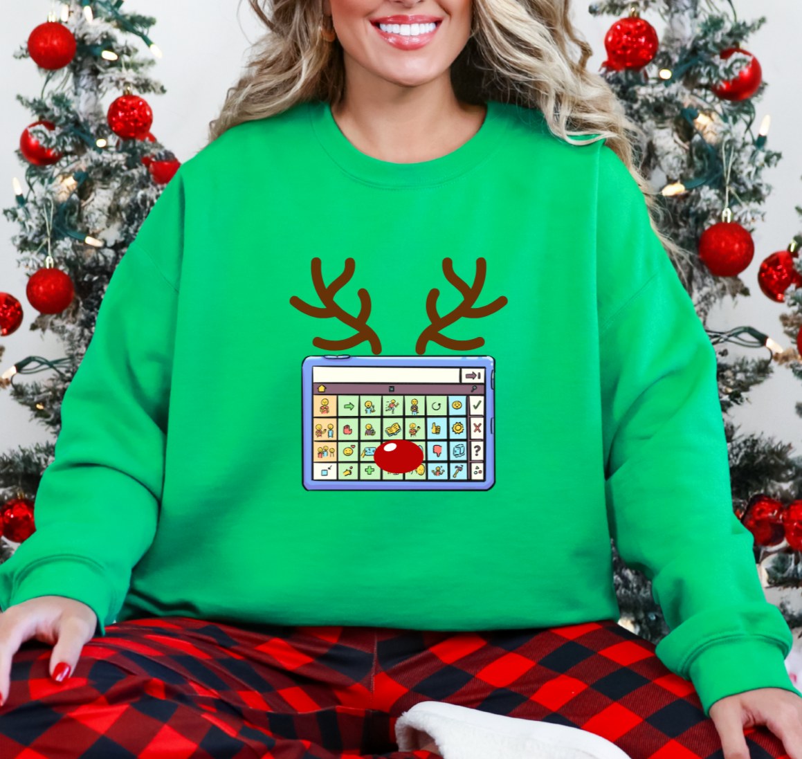 Reindeer Picture Communication Light Green Sweatshirt